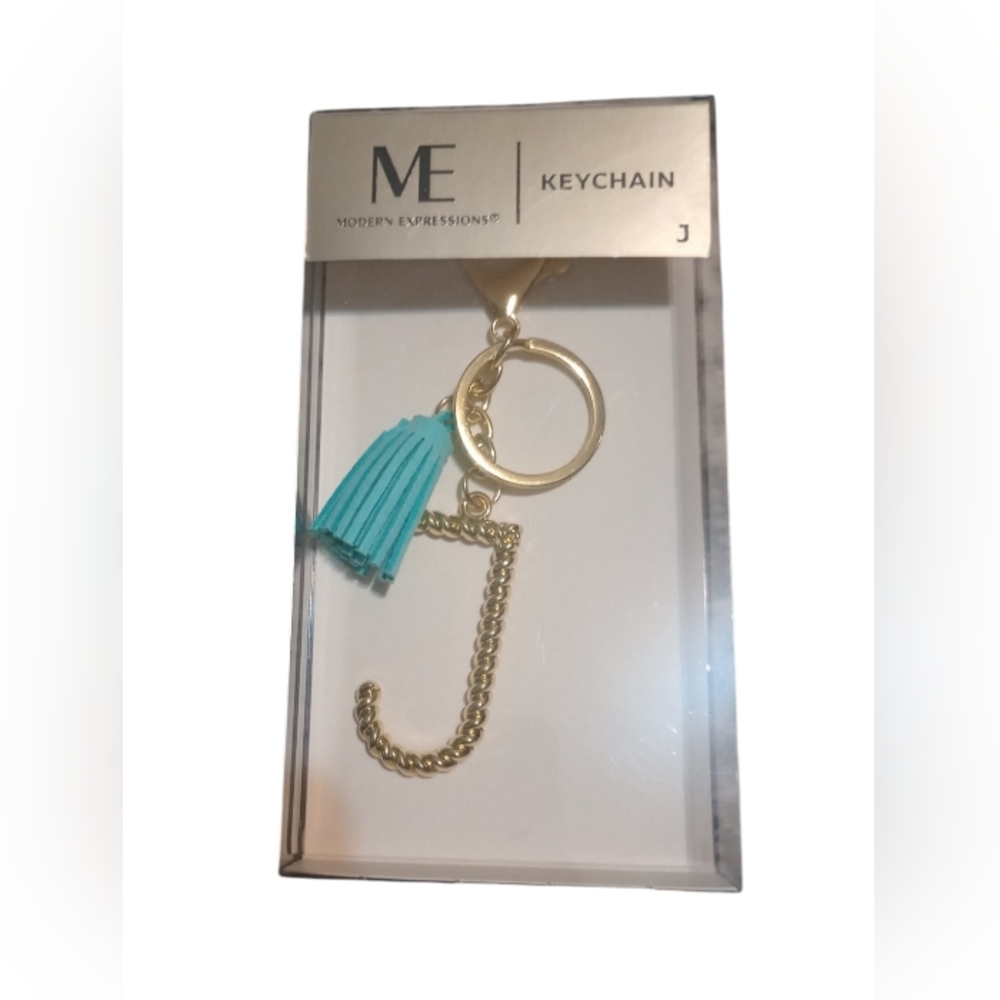New Modern Expressions Gold Toned Letter "J" Bag Charm with Teal colored Tassle